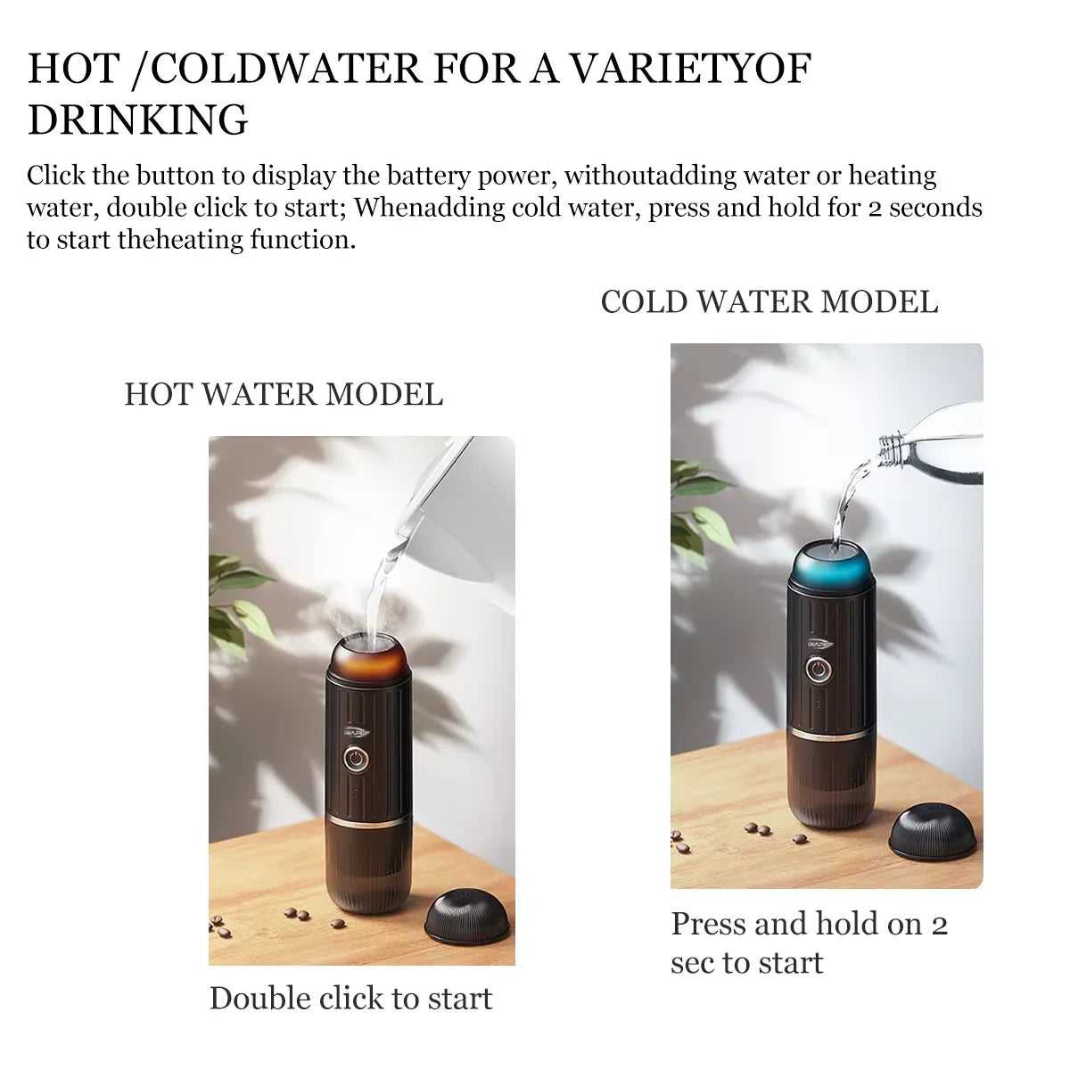 Portable Electric Coffee Maker,Mini Italian Capsule Coffee Machine,Hot/Cold Woter and Capsule/Ground Coffee,Hiking/Camping