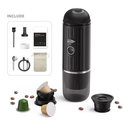 Portable Electric Coffee Maker,Mini Italian Capsule Coffee Machine,Hot/Cold Woter and Capsule/Ground Coffee,Hiking/Camping