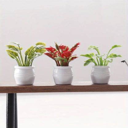 3Pcs/Set Mini Miniature Potted Plant, Model Fake Greenery Ornament Tiny Bonsai Model Garden Plants Floral Decor Bonsai