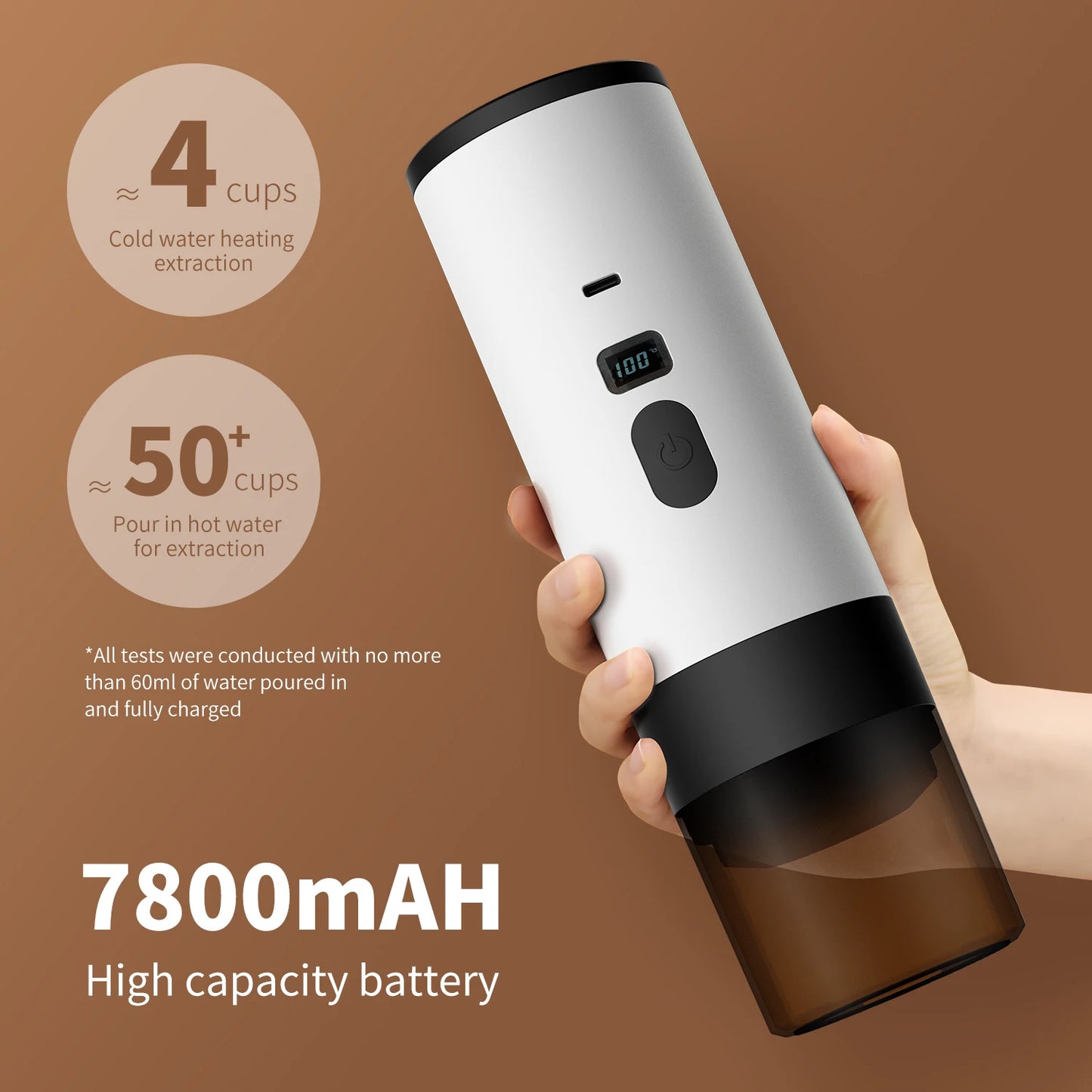 3-In-1 Portable Electric Coffee Maker Capsule Coffee Grinder Travel Coffee Maker with Cordless Heating for Car and Home Camping