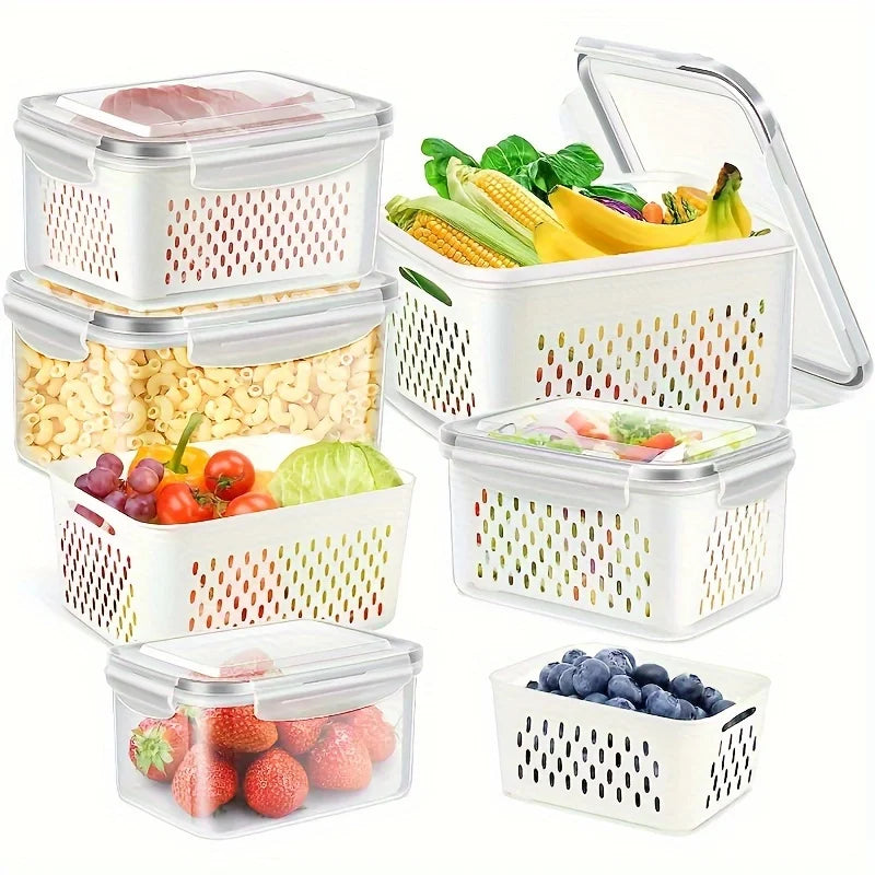 Clear 3 Piece Plastic Food Storage Containers Set with LIDS Washable Crisper for Fruits Vegetables and Dry Goods Versatile