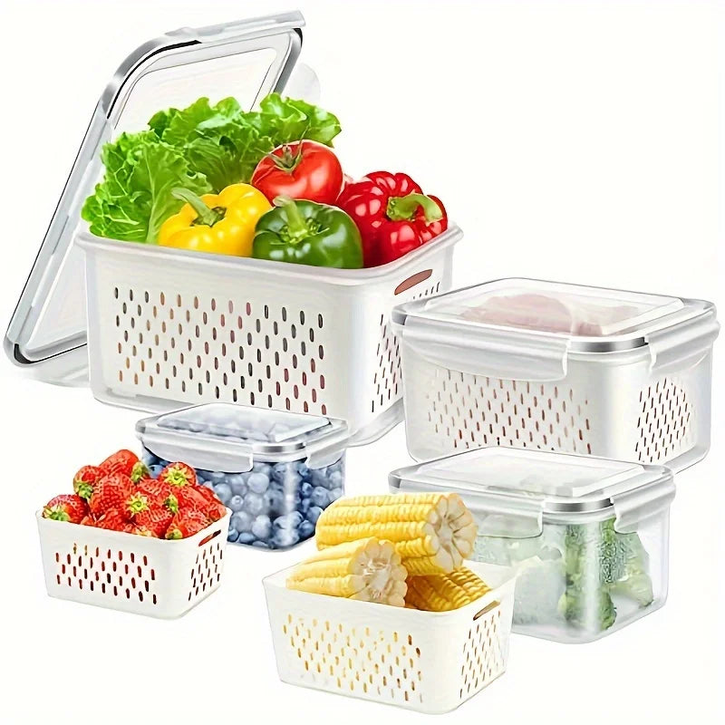 Clear 3 Piece Plastic Food Storage Containers Set with LIDS Washable Crisper for Fruits Vegetables and Dry Goods Versatile