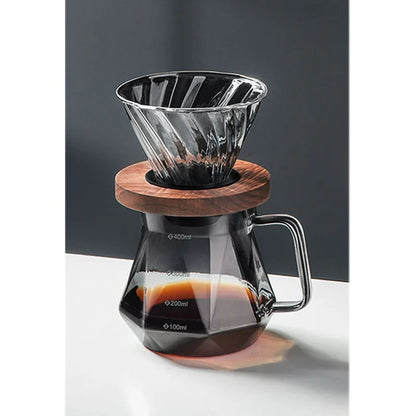 Clear Glass Coffee Carafe, Diamond Shaped Coffee Pot with Reusable Coffee Filter Cup, Standard Glass Coffee Pot