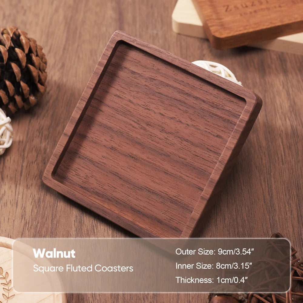 1PCS Solid Walnut Wood Coaster round Square Beech Wood Cup Mat Durable Heat Resistant Tea Coffee Cup Pad Placemats 8.8Cm/3.46In