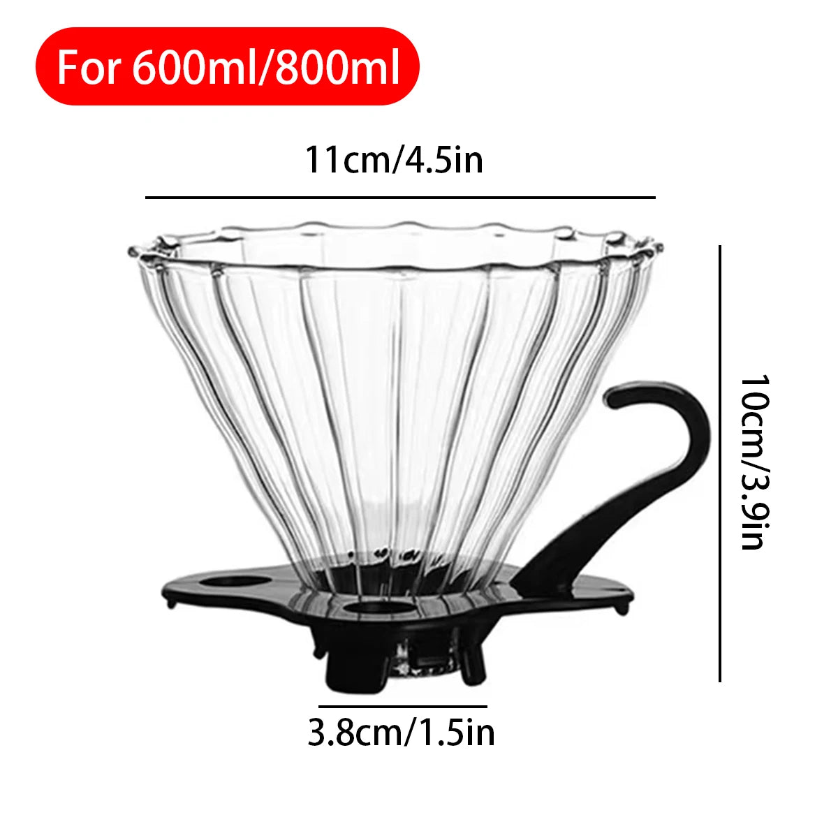 Clear Glass Coffee Carafe, Diamond Shaped Coffee Pot with Reusable Coffee Filter Cup, Standard Glass Coffee Pot