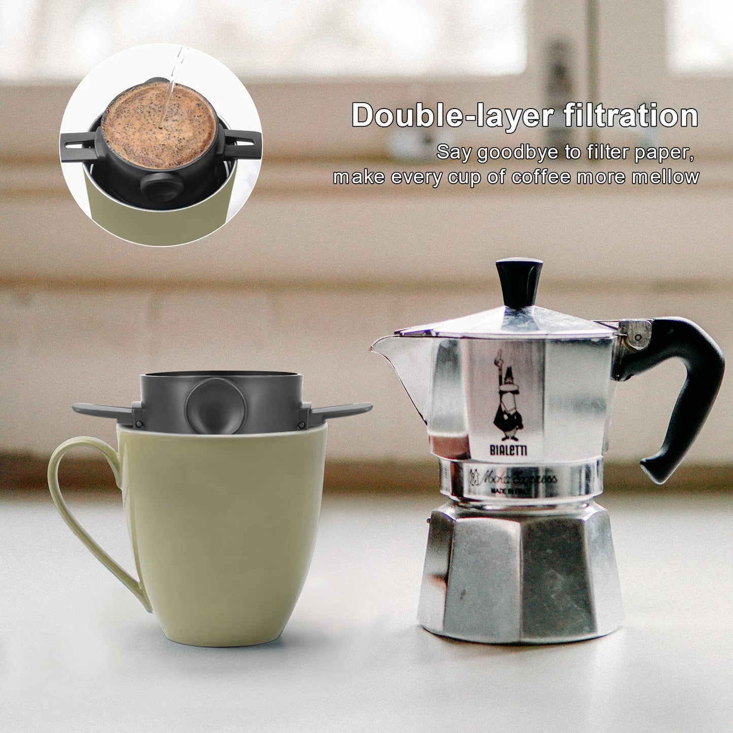 Portable Coffee Filter Reusable Coffee Funnel Stainless Steel Cone Coffee Dripper Brewing Tools Paperless Pour over Tea Holder