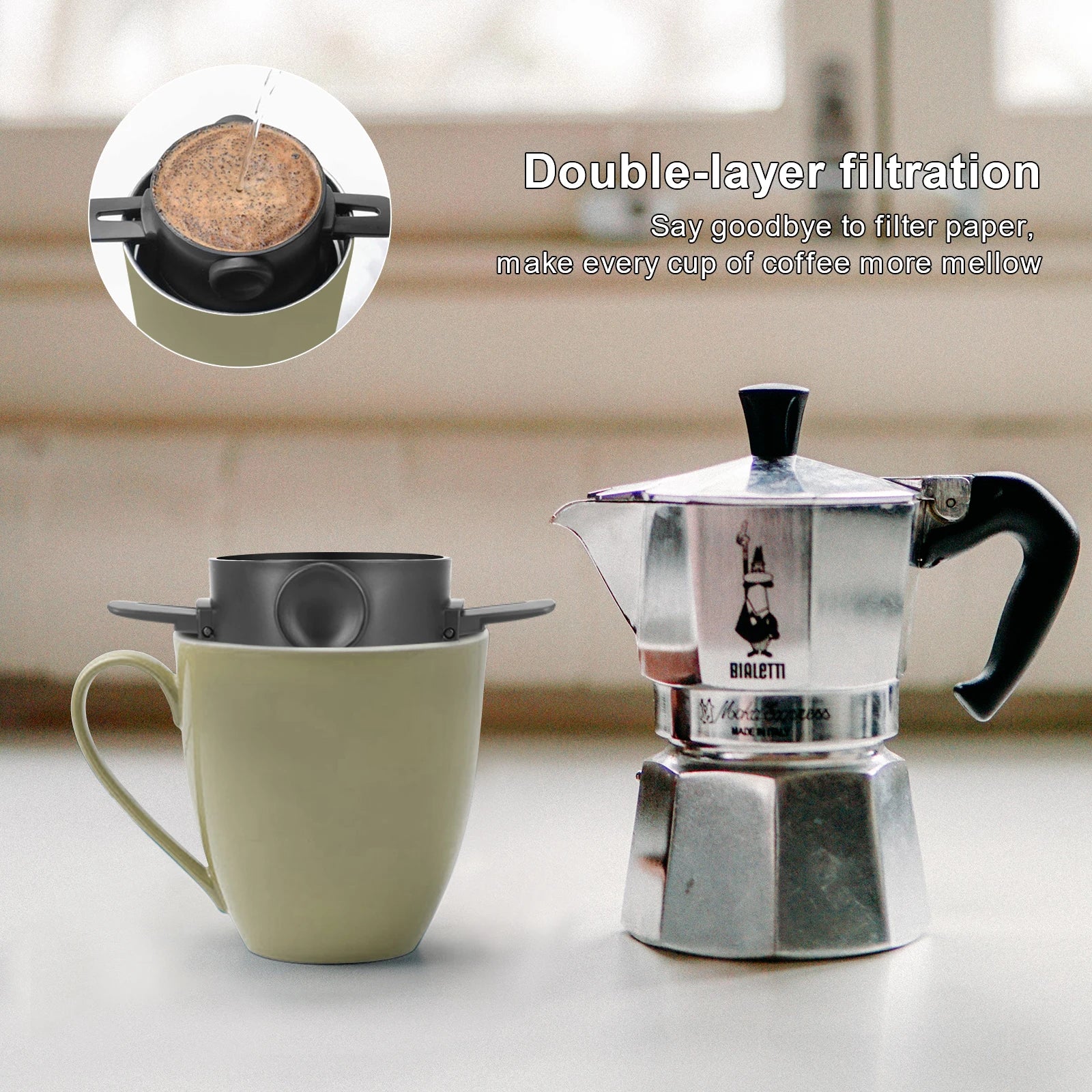 Portable Coffee Filter Reusable Coffee Funnel Stainless Steel Cone Coffee Dripper Brewing Tools Paperless Pour over Tea Holder