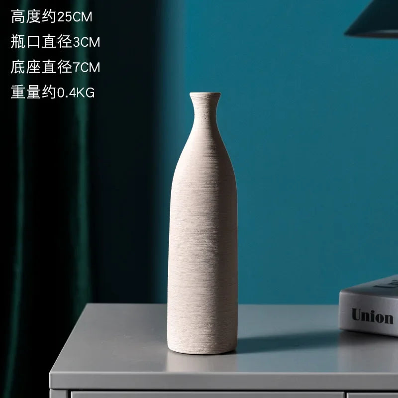 Nordic Retro Brushed Ceramic Vase Ornaments Living Room Bedroom Wine Cabinet Desktop Flower Arrangement Vases Wedding Decoration