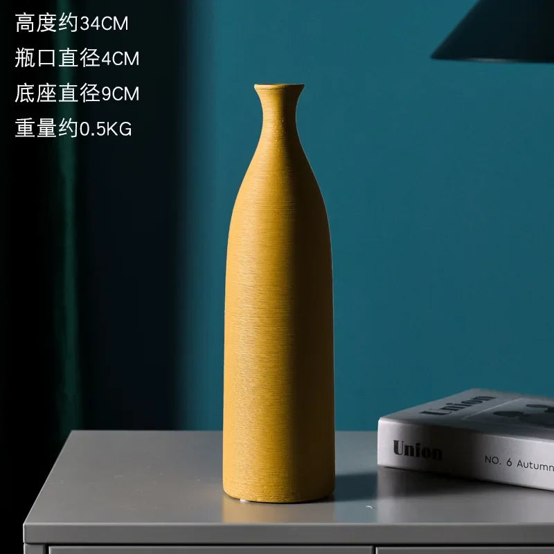 Nordic Retro Brushed Ceramic Vase Ornaments Living Room Bedroom Wine Cabinet Desktop Flower Arrangement Vases Wedding Decoration