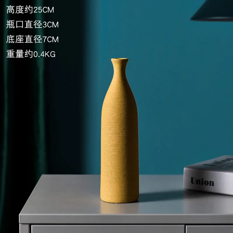 Nordic Retro Brushed Ceramic Vase Ornaments Living Room Bedroom Wine Cabinet Desktop Flower Arrangement Vases Wedding Decoration