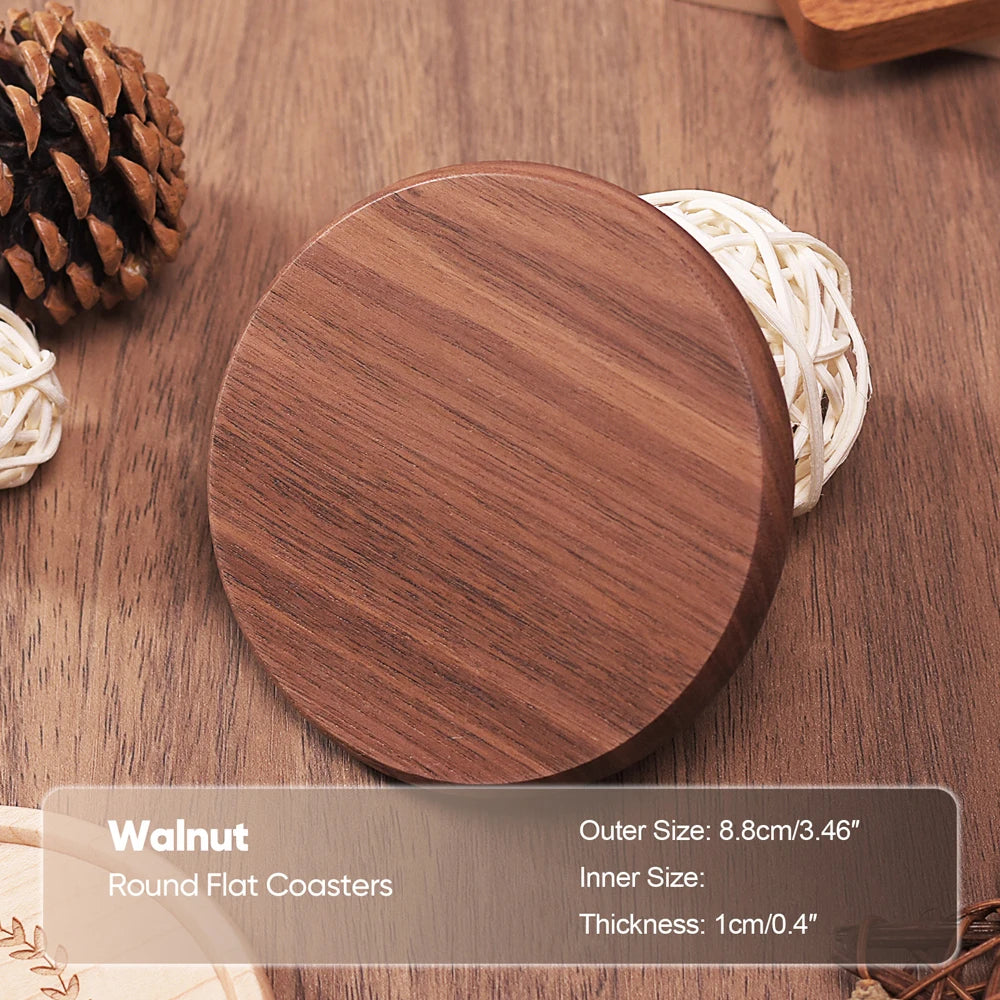 1PCS Solid Walnut Wood Coaster round Square Beech Wood Cup Mat Durable Heat Resistant Tea Coffee Cup Pad Placemats 8.8Cm/3.46In