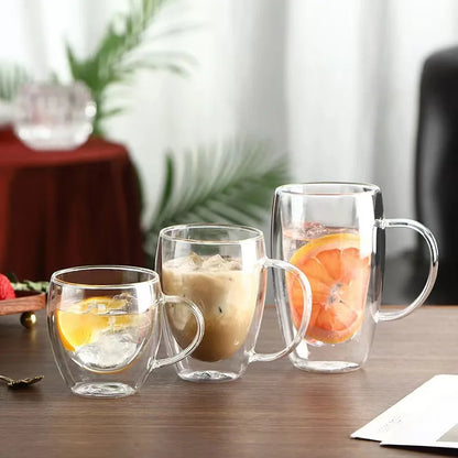 Glass Double-Layer Cup with Handle for Household Use, Glass Milk Tea Coffee Drinking Cup, Insulated Tea Cup for Household Use
