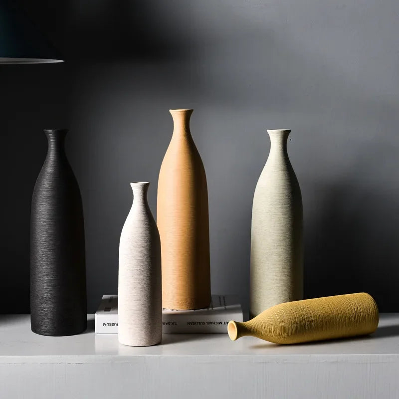 Nordic Retro Brushed Ceramic Vase Ornaments Living Room Bedroom Wine Cabinet Desktop Flower Arrangement Vases Wedding Decoration