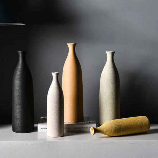 Nordic Retro Brushed Ceramic Vase Ornaments Living Room Bedroom Wine Cabinet Desktop Flower Arrangement Vases Wedding Decoration