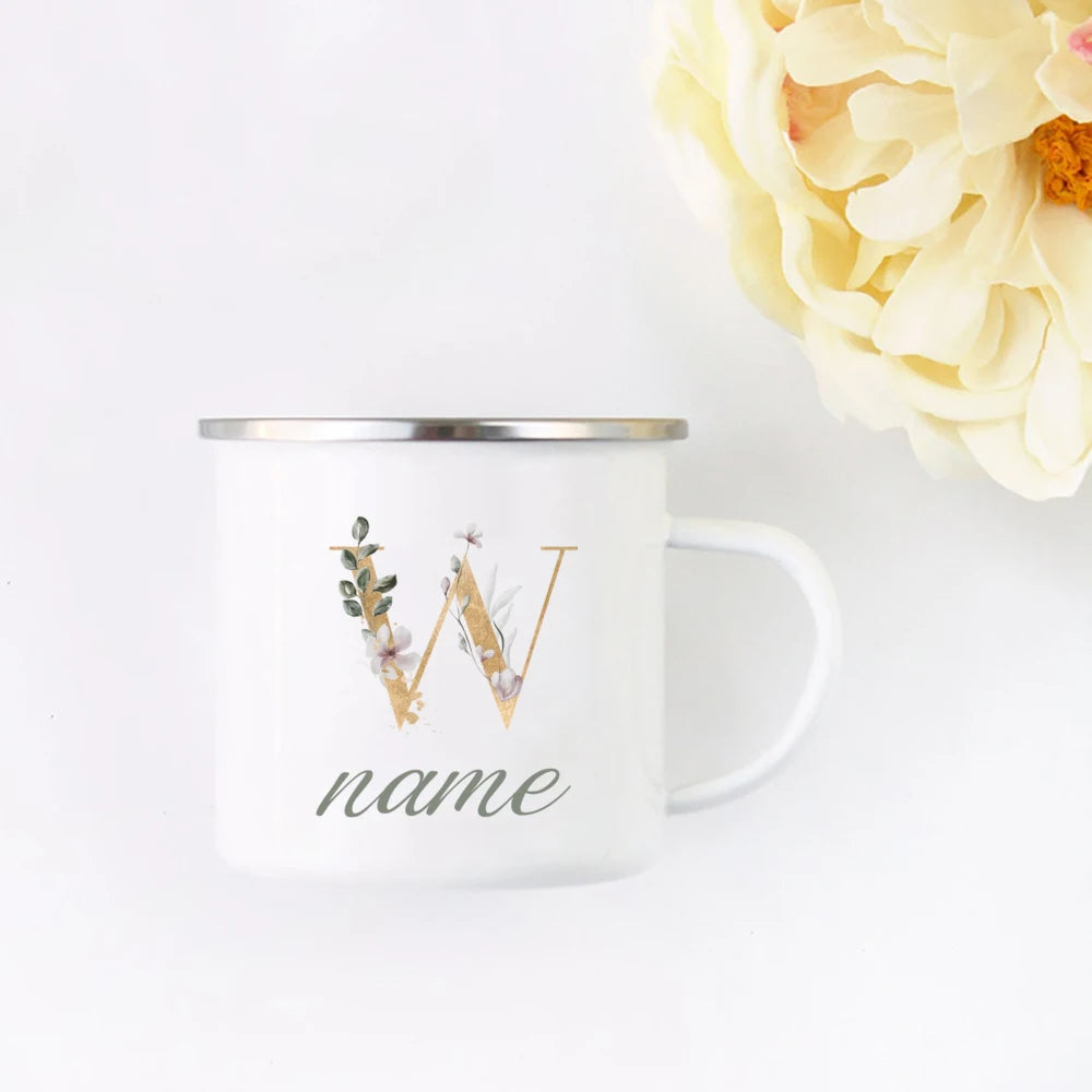 Floral Initial Name Cup Custom Name Tea Coffee Hot Chocolate Mug Bride Bridesmaid Mothers Day Christmas Gift for Her