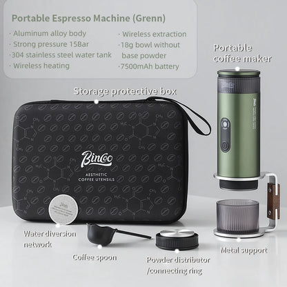Bincoo Portable Electric Espresso Coffee Maker for Camping Wireless Heating Concentrated Extraction Coffee Machine Red Dot Award