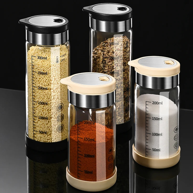 High Borosilicate Glass Seasoning Bottle,Outdoor Barbecue Spice Portioning Bottle,Kitchen Spice Pepper Seasoning Jar Tool