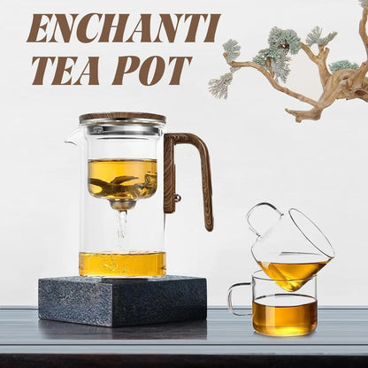 600ML Enchanti Tea Pot Glass Kettle Teapot with Wooden Handle One Click Switch Tea Filtration Teapots Puer Tea Cup Set