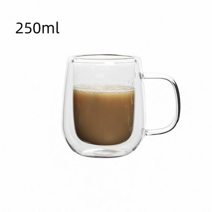 1Pc Double Wall Glass Coffee Cup with Handle Insulated Glass Espresso Cups for Cold/Hot Drink Americano/Lattes/Tea/Juice/Milk