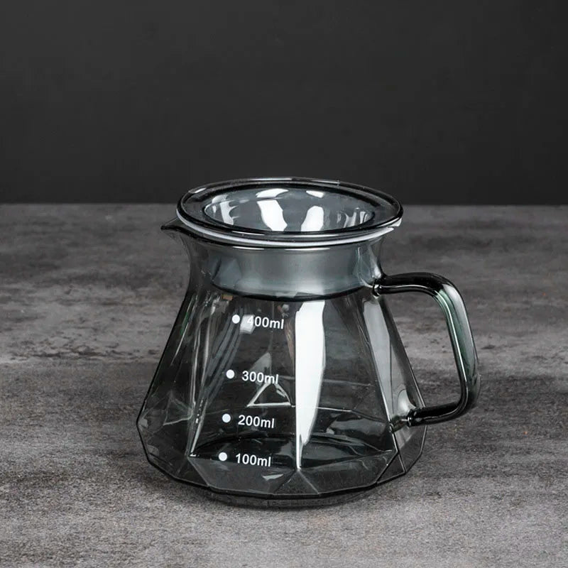 Clear Glass Coffee Carafe, Diamond Shaped Coffee Pot with Reusable Coffee Filter Cup, Standard Glass Coffee Pot