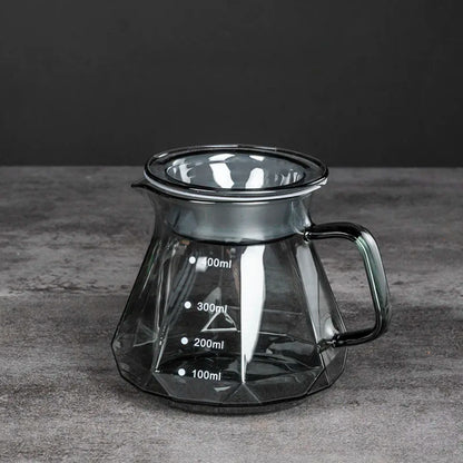 Clear Glass Coffee Carafe, Diamond Shaped Coffee Pot with Reusable Coffee Filter Cup, Standard Glass Coffee Pot