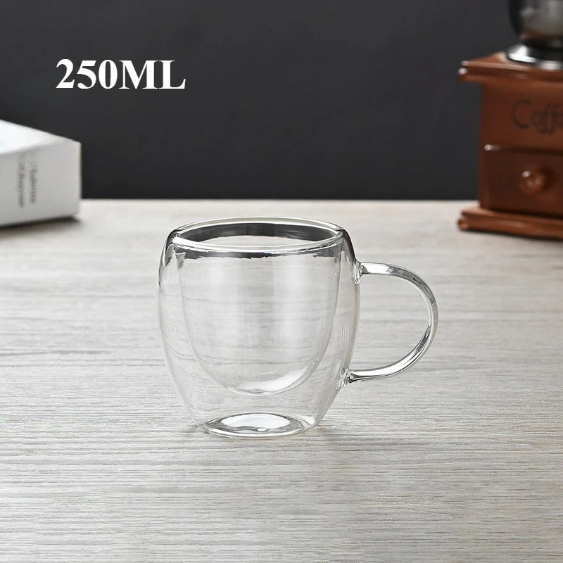 Glass Double-Layer Cup with Handle for Household Use, Glass Milk Tea Coffee Drinking Cup, Insulated Tea Cup for Household Use