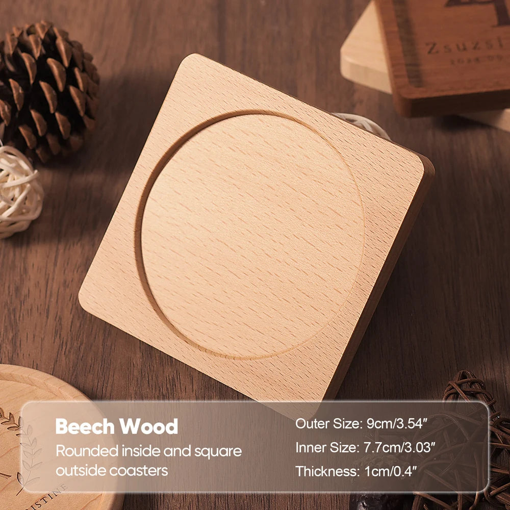 1PCS Solid Walnut Wood Coaster round Square Beech Wood Cup Mat Durable Heat Resistant Tea Coffee Cup Pad Placemats 8.8Cm/3.46In