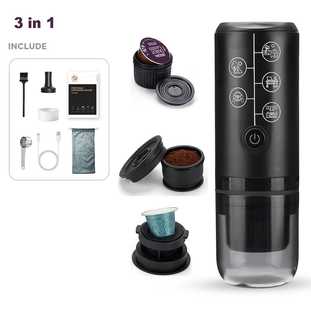 3-In-1 Portable Espresso Machine with NO Heating Function, Type-C Charging Electric Espresso Maker, 17 Bar Mini Coffee Maker For