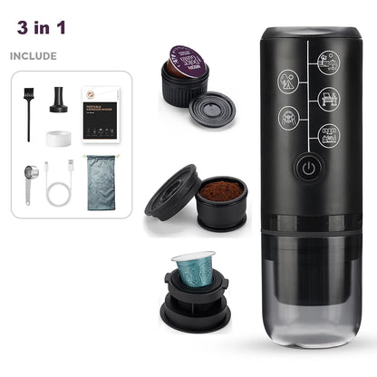 3-In-1 Portable Espresso Machine with NO Heating Function, Type-C Charging Electric Espresso Maker, 17 Bar Mini Coffee Maker For