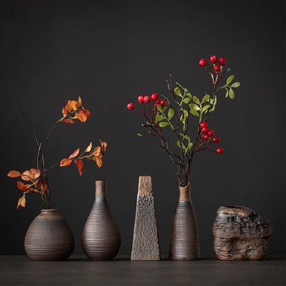 Retro Rough Pottery Mini Flower Vase, Ceramic Tabletop Small Vase, Indoor Hydroponic Ornament Decoration