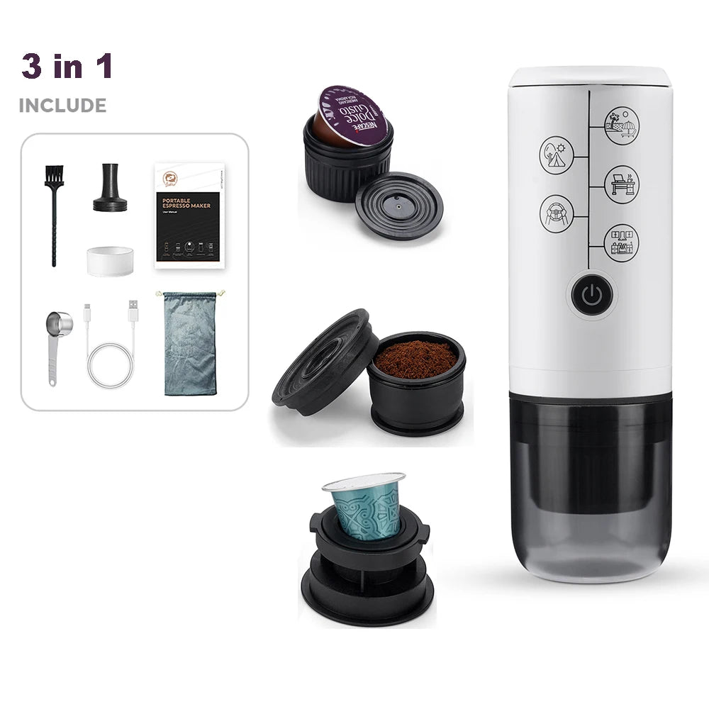 3-In-1 Portable Espresso Machine with NO Heating Function, Type-C Charging Electric Espresso Maker, 17 Bar Mini Coffee Maker For