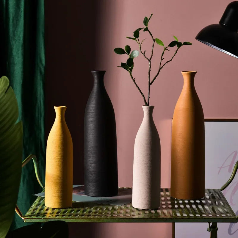 Nordic Retro Brushed Ceramic Vase Ornaments Living Room Bedroom Wine Cabinet Desktop Flower Arrangement Vases Wedding Decoration