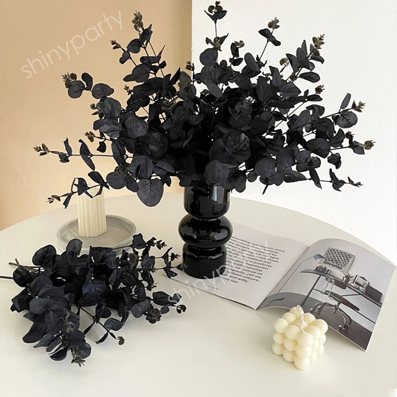 1-10Pcs Black Eucalyptus Leaf Artificial Plants Diy Christmas Fake Plant Flower Bouquet Ornament Home Garden Party Wedding Decor