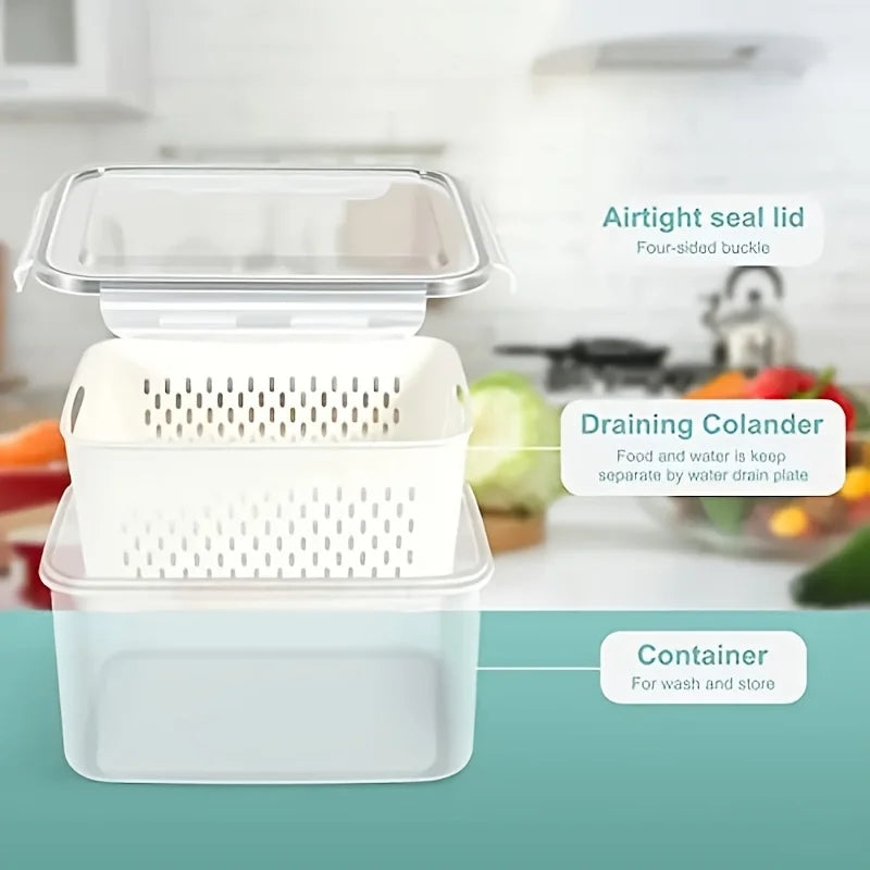 Clear 3 Piece Plastic Food Storage Containers Set with LIDS Washable Crisper for Fruits Vegetables and Dry Goods Versatile