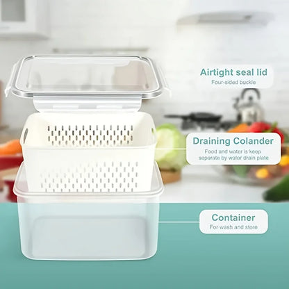 Clear 3 Piece Plastic Food Storage Containers Set with LIDS Washable Crisper for Fruits Vegetables and Dry Goods Versatile