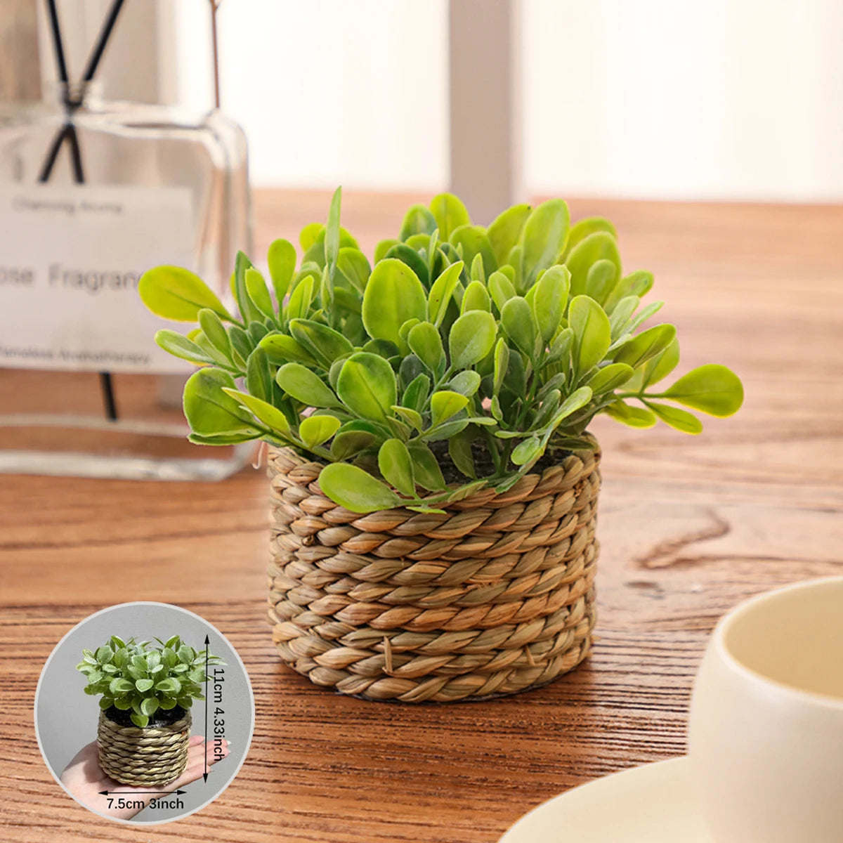 Green Artificial Plants Eucalyptus Grass Woven Small Potted Plants Grass Mound 11Cm PE Material Home Decoration