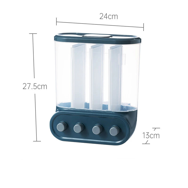 2/4/6L Food Grains Storage Box Tank Sealed Moisture Proof Rice Buckets Wall Mounted Organizer Kitchen Bulk Classified Container