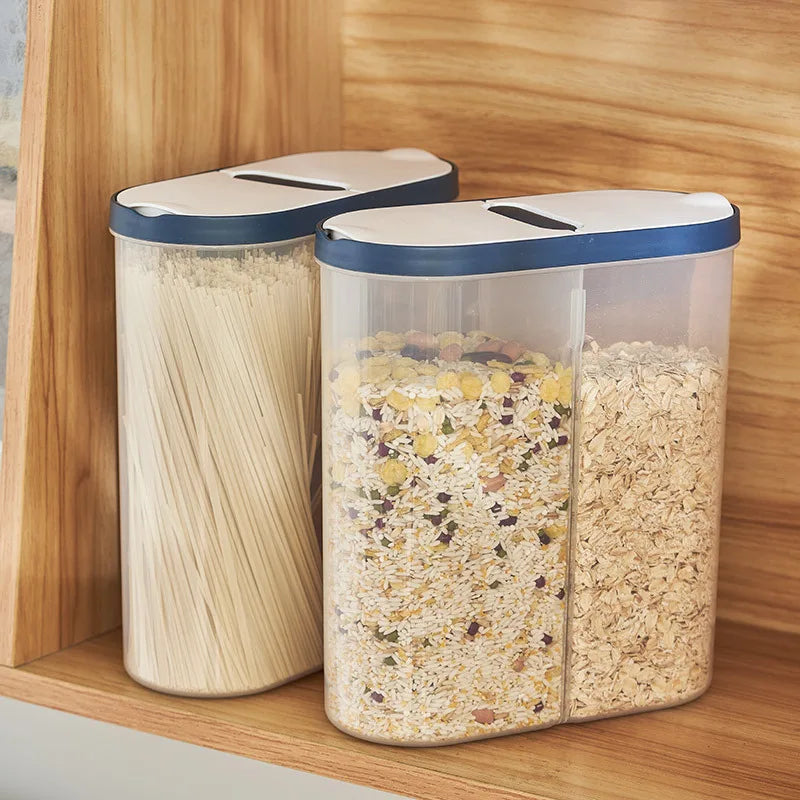 Two Grids Plastic Storage Jars for Bulk Cereals Seal Food Container Box Groceries Rice Organizer Dispenser Kitchen Utensils