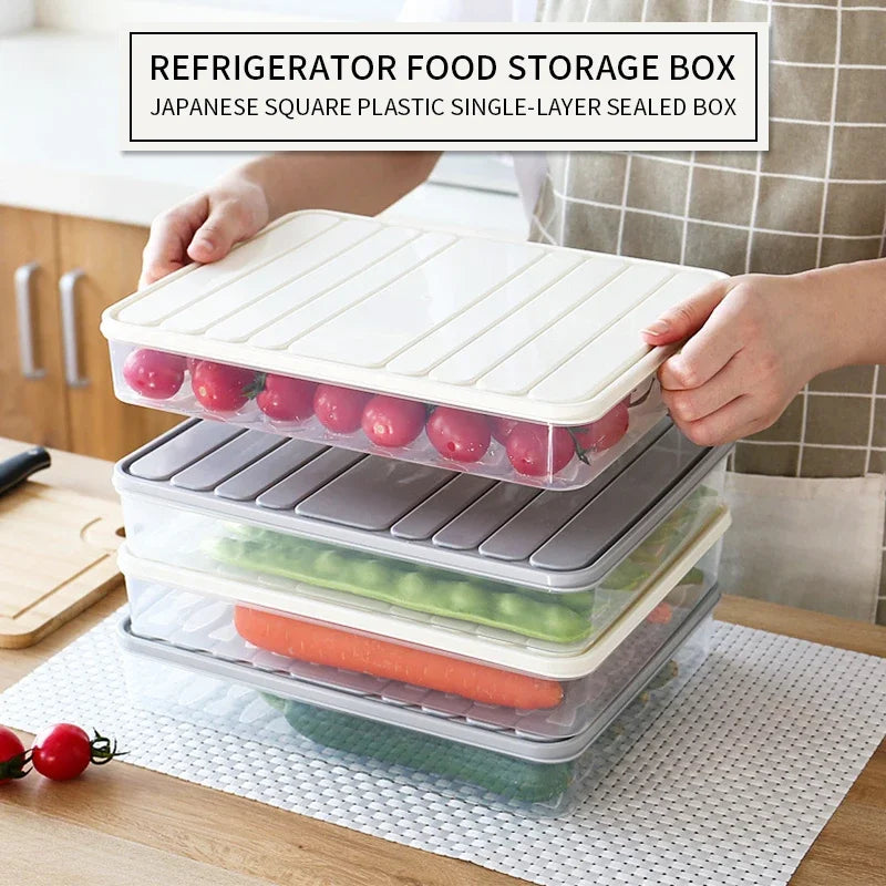 Freezer Dumpling Box Food Storage Container Stackable Food Saver Box with Lid Square Plastic Single-Layer Sealed Transparent Box