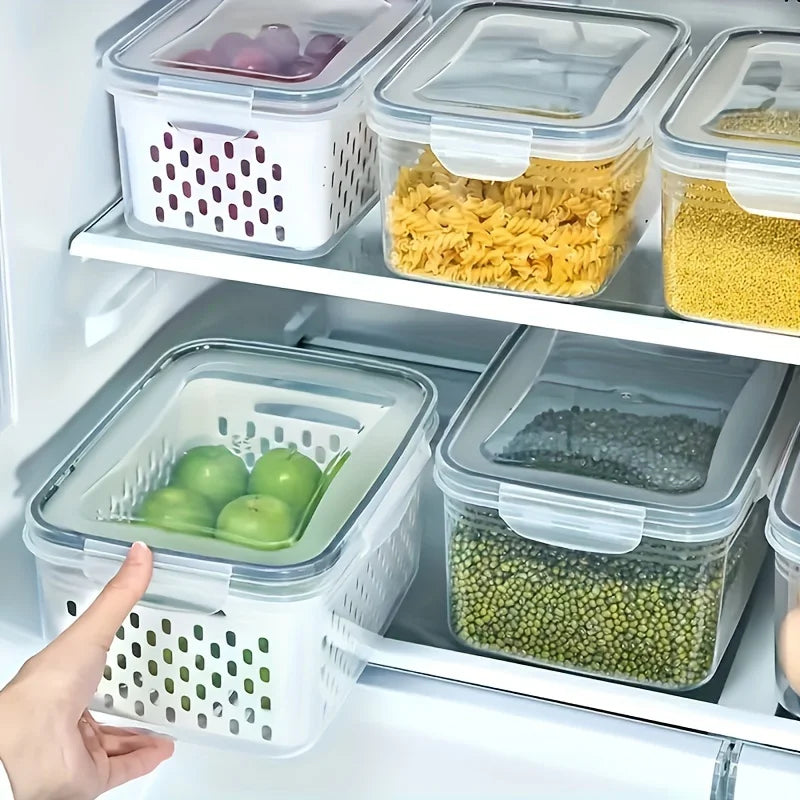 Clear 3 Piece Plastic Food Storage Containers Set with LIDS Washable Crisper for Fruits Vegetables and Dry Goods Versatile