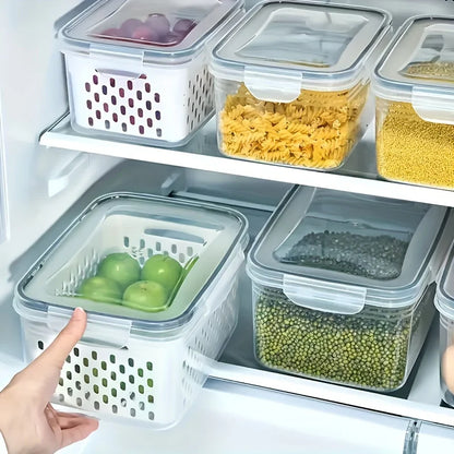 Clear 3 Piece Plastic Food Storage Containers Set with LIDS Washable Crisper for Fruits Vegetables and Dry Goods Versatile